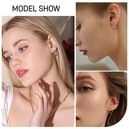 PABBEU 925 Sterling Silver Small Hoop Earrings Set for Women Hypoallergenic | 3Pairs Cubic Zirconia Small Huggie Hoop Earrings Set 13/15/20mm,Nickel-Free Lightweight Comfortable Sleeper Earrings Gift Set - color: 13/15/20mm M Gold