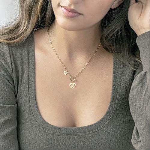 DoreenBeads 18K Gold Sun Moon Star Compass Pendant Necklace | Chunky Toggle Paperclip Chain Necklace with Heart Daisy Bee Charms for Women Girls 20 Inches - color: Love Heart Duo