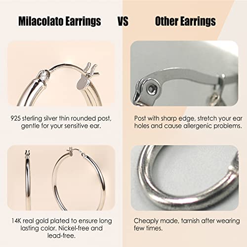 MILACOLATO S925 Sterling Silver Post Hoop Earrings 14K Gold Plated Hoops 3mm Chunky Large Big Hoop Earrings Hypoallergenic Lightweight Earrings for Women 15/20/30/40/50/60/70mm - style: silver-50mm(1.97inch)