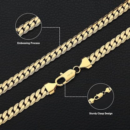 7MM Cuban Link Chain for Men Silver Chains, Silver Mens Chain Necklace,316L Stainless Steel and 14K White Gold /14K Gold Filled, Gold/Silver Chain for Men Necklace - style: 7MM-24 Inch Gold