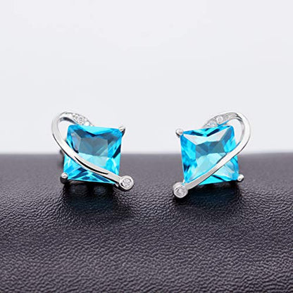 Uloveido Charm Created Topaz Big Square Crystal Necklace Matching Stud Earrings Rings Jewelry Set T295 - color: Blue