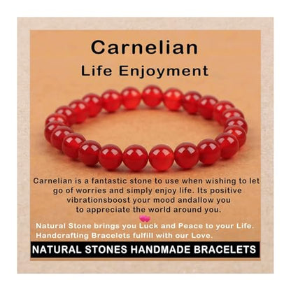 AD Beads Handmade Gemstone Stretch Elastic Bracelet Crystal Healing Reiki Nature's Beauty and Spiritual Essence Unisex (8mm, Carnelian (Life Enjoyment)) - color: Carnelian (Life Enjoyment), size: 8mm