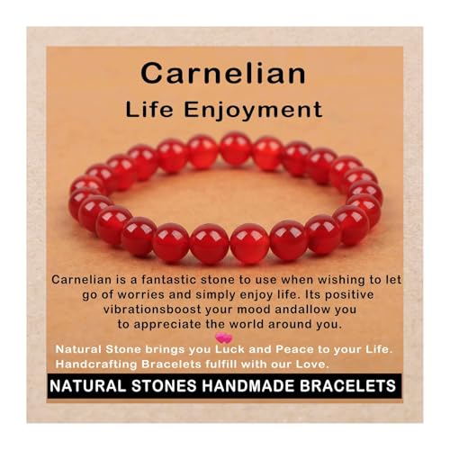 AD Beads Handmade Gemstone Stretch Elastic Bracelet Crystal Healing Reiki Nature's Beauty and Spiritual Essence Unisex (8mm, Carnelian (Life Enjoyment)) - color: Carnelian (Life Enjoyment), size: 8mm
