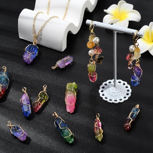 DanLingJewelry 30pcs Natural Bullet Quartz Stones Pendants Wire Wrapped Chakra Reiki Healing Crystal Charms for Jewelry Crafting DIY - color: Quartz Stones-30pcs-Random Colors