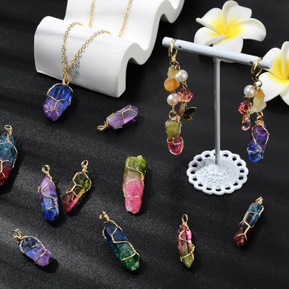 DanLingJewelry 30pcs Natural Bullet Quartz Stones Pendants Wire Wrapped Chakra Reiki Healing Crystal Charms for Jewelry Crafting DIY - color: Quartz Stones-30pcs-Random Colors