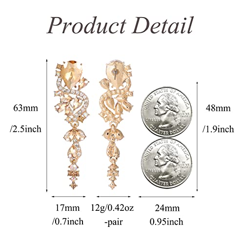 Fashion Rhinestone Statement Drop Dangle Earrings Long Colorful Crystal Bridal Wedding Teardrop Chandelier Earrings for Women Prom Pageant - color: Champagne