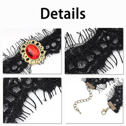 MILAKOO Lace Tattoo Choker for Women Elegant Goth & Elegant Necklace Collarbone Pearl Pendant Collar - color: Black C