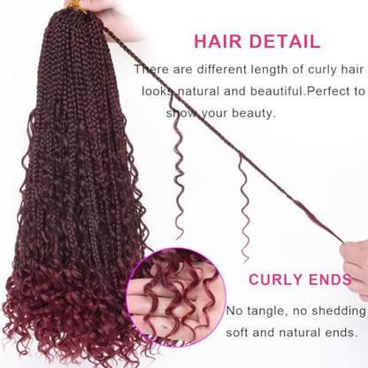 Unionbeauty 18 Inch Boho Box Braids Crochet Hair 8 Packs Goddess Box Braids Crochet Hair with Curly Ends Bohemian Box Braids Crochet Braids Ombre Burgundy Crochet Box Braids for Black Woman TBUG# - color: TBUG#, size: 18 Inch (Pack of 8)