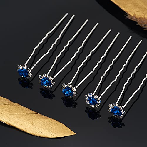 QIUTIMIY 20 Pack (Navy) Crystal Hair Pins Rose Flower Rhinestone Hair Clips for Bridal Wedding Women Hair Jewelry Accessories, with Clear Container - color: Rose Flower-Navy