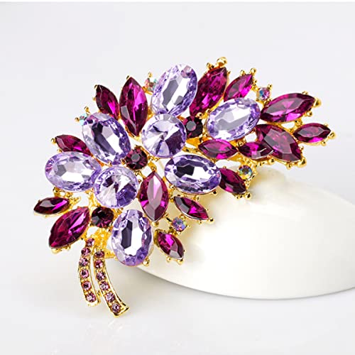 seven wolves Women Crystal Bouquet Brooch Pin All-Match Accessories Rhinestone Brooches and Pins - color: Purple E