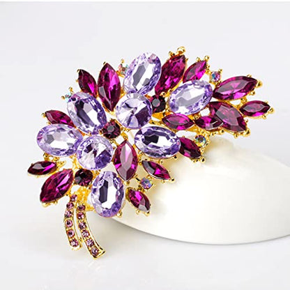 seven wolves Women Crystal Bouquet Brooch Pin All-Match Accessories Rhinestone Brooches and Pins - color: Purple E