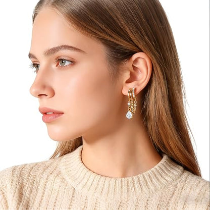 YOQUCOL Gold Plated Y2K Clip On Hoop Earrings for Women,Sweet Cool Edgy Trendy Layered Hoop with Tassel Chain Dangle, Non Pierced Jewelry Gifts - color: Teardrop