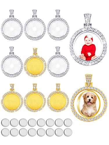 Ferraycle 27 Pieces Rhinestone Bezel Pendant Trays Set Including 9 Pieces Double-Sided Sublimation Blank 1 Inch Bezel Round Pendant Trays Charms with 18 Transparent Glass(Silver, Gold) - color: Gold,Silver