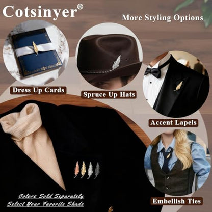 Small Rose Flower Feather Brooch Pin, Lapel Pin Men Women Suit | Classic Simple Metal Jewelry, Collar Shirt Clothes Blazer Coat Jacket Vest Hat Dress, Wedding Boutonniere, Velvet Pouch & Box - color: Silver