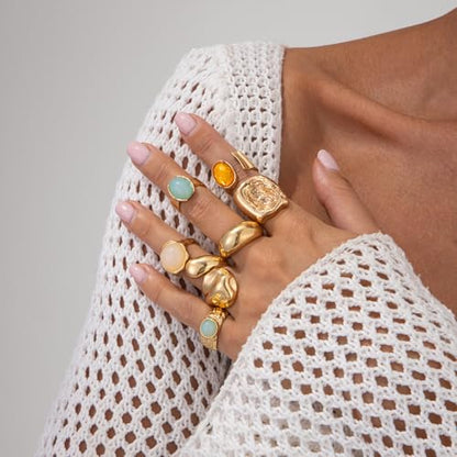Chunky Rings for Women Stackable Vintage Adjustable Rings for Women Gold Statement Stone Ring Set Non Tarnish Vintage Jewelry - style: Gold 1
