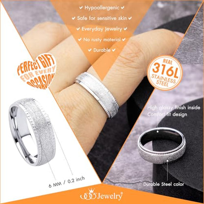 555Jewelry 4mm Sandblast Stainless Steel CZ Wedding Band Ring for Women & Men - color: Silver Style 10
