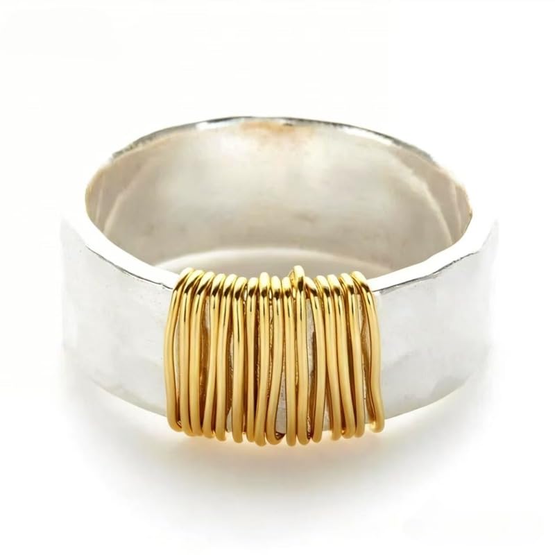 Fashion Two Tone Wrap Wide Rings for Women Men Daily Casual Party Unisex Rings Jewelry - color: Silver&Gold