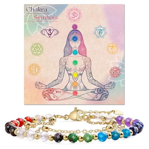 Farfume Crystal Beaded Bracelets for Women 4mm Natural Stone Jewelry Gifts | Natural Beads Gemstone,Handmade,Helper Tool,Yoga Protection,Hypoallergenic,Durability Wear - color: Chakra-Well Being