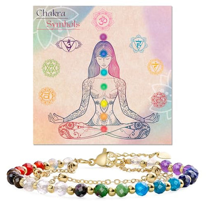 Farfume Crystal Beaded Bracelets for Women 4mm Natural Stone Jewelry Gifts | Natural Beads Gemstone,Handmade,Helper Tool,Yoga Protection,Hypoallergenic,Durability Wear - color: Chakra-Well Being