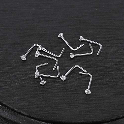 ZS 6-14PCS 20g Tiny Nose Stud Ring Piercing Surgical Steel Nose Bone/L Shaped/Nose Screws Rings Set - color: B:10pcs L Shaped Style(White)