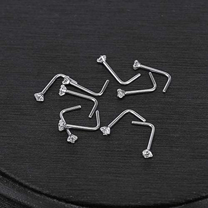 ZS 6-14PCS 20g Tiny Nose Stud Ring Piercing Surgical Steel Nose Bone/L Shaped/Nose Screws Rings Set - color: B:10pcs L Shaped Style(White)
