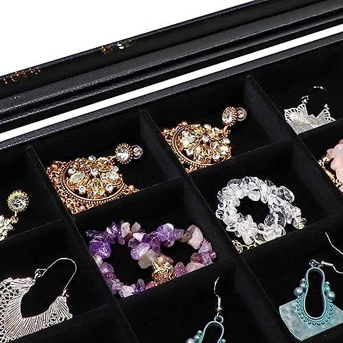 Wudygirl Earring Organizer Leather Jewelry Tray with Lid 13.7"x9.4" Black | 30 Grid Jewelry Organizer with Velvet Liner, Ideal for Jewelry Storage, Dresser Drawer or Gift, Dustproof Design - style: 30 Grid Tray