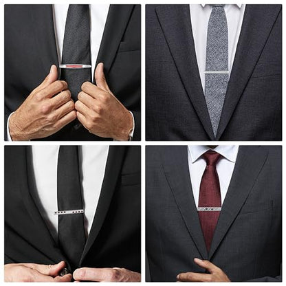 wynameleri Tie Pins for Men Silver Black 3 Pcs 10 PCS Short Tie Clip Set 2.3, 2.4 Inch Business Shirt Necktie Pinch for Men - color: T0310014