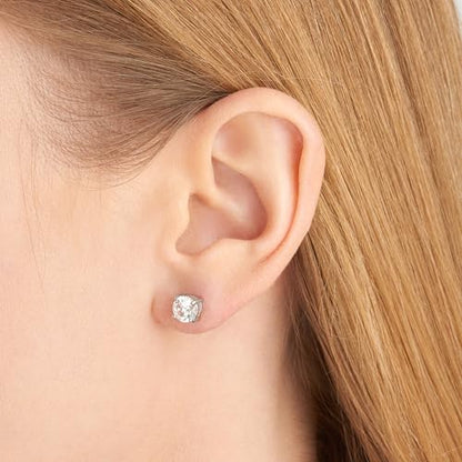 Amazon Essentials Sterling Silver Round Birthstone Stud Earrings - color: Created White Sapphire, April