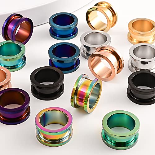 DOEARKO Set of 16 pcs 316 Stainless Steel Ear Plugs Large Gauges Stretching Screw Fit Tunnels Gauge 2g - 1 inch - size: 16mm(5/8")