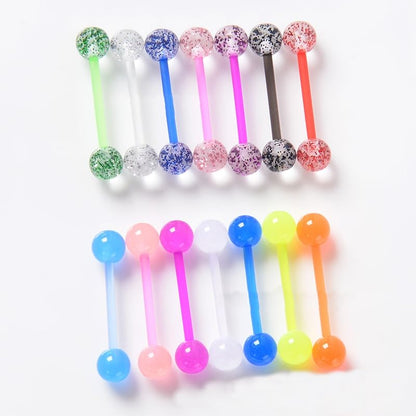 DATOA 16/48Pcs 14G Glow in Dark Flexible Acrylic Straight Tongue Barbell Nipple Ring Retainer Piercing Jewelry for Women Men - style: 48Pcs