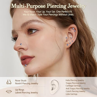 14K Gold Filled Threadless Nose Studs 316L Surgical Steel Labret Studs Lip Rings Push in Flat Back Stud Earrings CZ Nose Nostril Cartilage Lip Medusa Conch Tragus Helix Body Piercing Jewelry for Women Men Hypoallergenic 20G 18G 16G - color: 6Pcs 16G 2mm 3