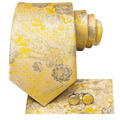 Dubulle Mens Paisley Striped Tie Woven Necktie for Men and Handkerchief Cufflinks Set Wedding Formal Business - color: C Yellow