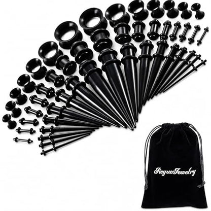 JieyueJewelry 50/54 Pcs Ear Stretching Kit 14G-00G | Acrylic Tapers & Plugs with Silicone Tunnels, Ear Gauges Expander Set Body Piercing Jewelry for Women and Men - color: Black