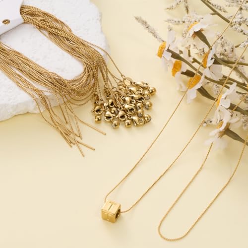 Crisjanggo 20 Inches Necklace Chain Bulk Adjustable Gold Plated Necklace | 10 Pcs Stainless Steel Dainty Thin Chain for Jewelry Making with Rubber Stopper Beads - color: Gold S