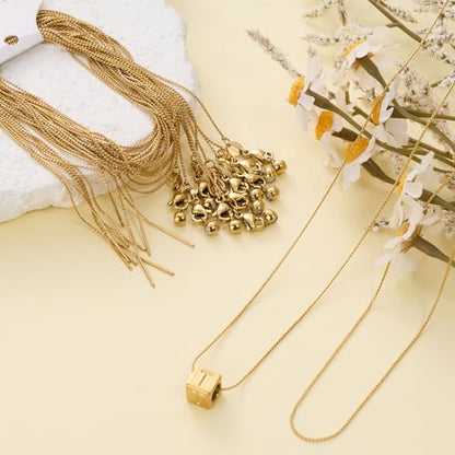 Crisjanggo 20 Inches Necklace Chain Bulk Adjustable Gold Plated Necklace | 10 Pcs Stainless Steel Dainty Thin Chain for Jewelry Making with Rubber Stopper Beads - color: Gold S