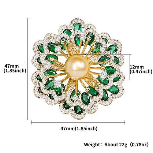 Brooches for Women, Shiny Cubic Zirconia Brooch Pins for Women Fashion Brooch Pin Broach Jewelry Gift - color: Green Peony Flower