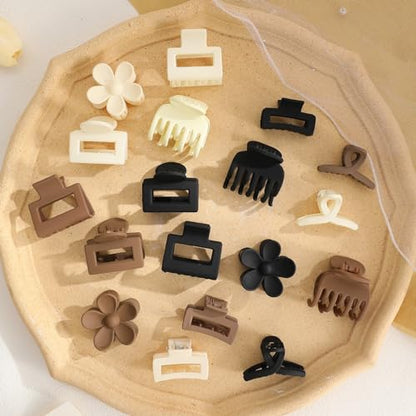 18Pcs Medium Hair Clips for Women Girls - Matte Love, Triangle, Ribbon and Semicircle Styles for Thin/Thick Hair, Cute Nonslip Accessories (White, Brown, Black) - color: White, Brown, Black