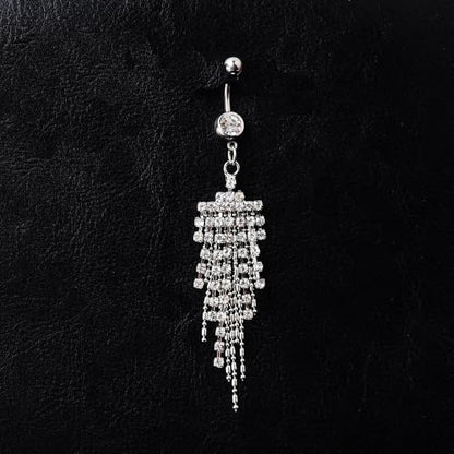 14G CZ Tassel Dangle Belly Button Rings for Women Sparkling Cubic Zirconia Crystal Fringe Dangling Belly Navel Studs Rings Navel Curved Barbell Body Piercing Jewelry