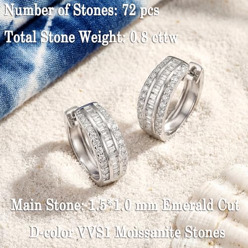 D-Color VVS1 Moissanite Hoop Earrings for Women 925 Sterling Silver Earrings Emerald Cut Pave - style: 925 Sterling Silver-Emerald Moissanite 2