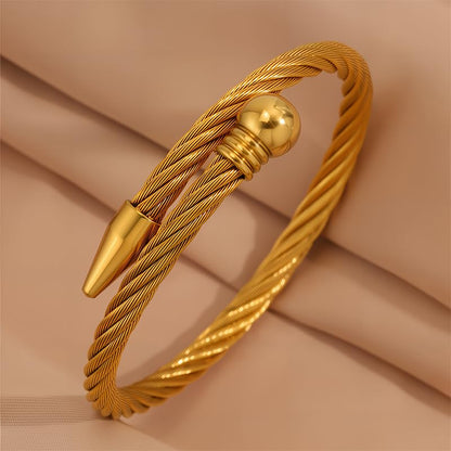Modern Gold Bracelet for Women – Stainless Steel Braided Steel Bead Nail Bangle, Edgy Industrial Design, Everyday Fashion Jewelry