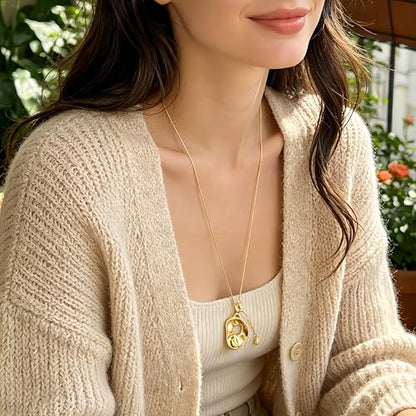 2Pcs Gold Silver Tone Long Pendant Necklace Oval for Women Adjustable, Minimalist Chunky Snake Chain Necklace, Dainty Statement Long