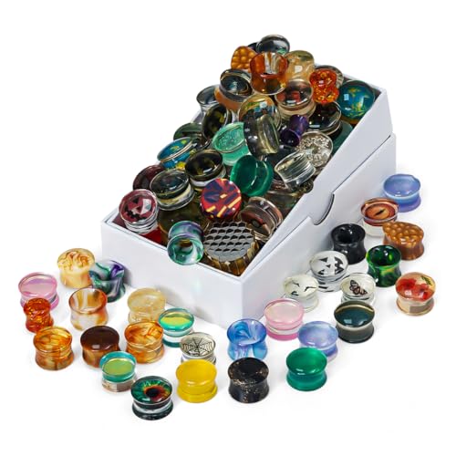 COOEAR Screw Fit Ear Gauges Flesh Plugs, 10 Pairs Random Styles Plugs Tunnels, Stainless/Glass/Stone/Acrylic Ear Piercing Stretchers Expander. - color: MH11, size: 10 mm
