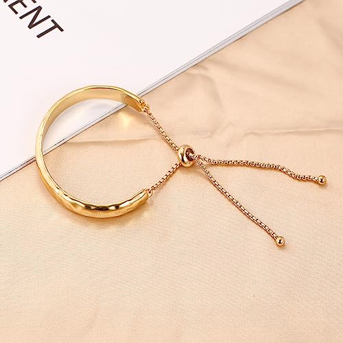 14K Gold Bracelets for Women Adjustable Slider Bracelet Bangle Bracelets for Women Trendy Chain Bracelet - color: Gold Hammered