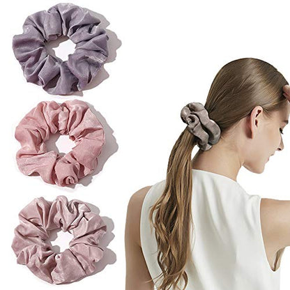 Ivyu Silk Satin Scrunchies - No Crease Hair Ties for Women, Thick Hair Ponytail Holders with Soft Elastic Bands - color: Gray Pink Light Pink Light Purple