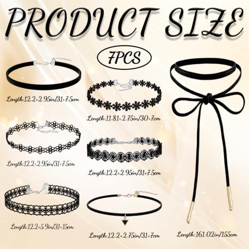 7 Pcs Black Velvet Choker Set - Gothic Tattoo Lace Choker Necklaces, Adjustable Retro Chokers Jewelry for Women Party Cosplay Christmas Birthday