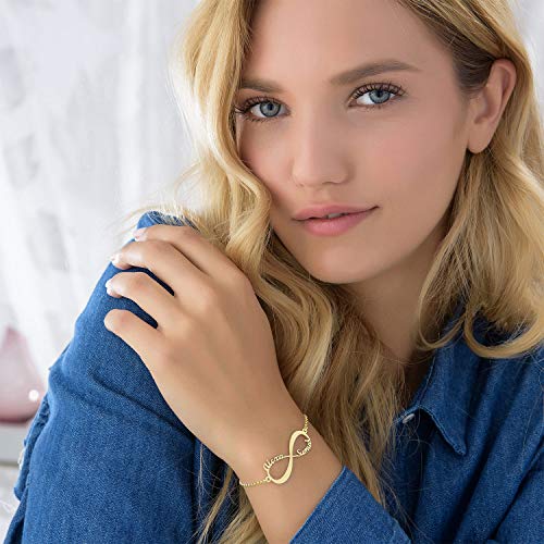 Personalized Infinity Bracelet - Choose Your Style - Sterling Silver, Solid Gold or Plated - Rolo Chain - color: 18K Gold Plated Silver, size: 2 Names Bracelet