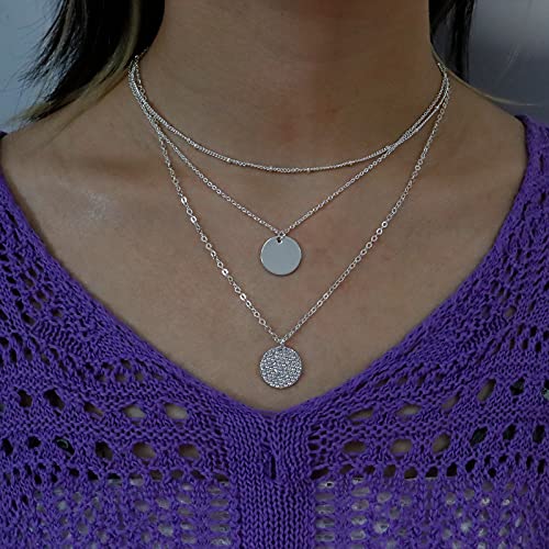 YANCHUN Layered Necklaces for Women Gold Necklace Stack Star Heart Choker Dainty Necklace Love Heart Chain Jewelry Gifts for Women - color: A:Silver Layer Coin Necklace