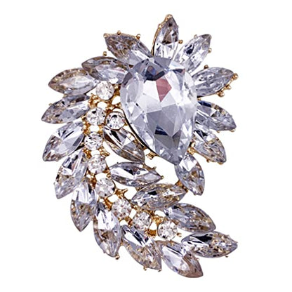 SELOVO Marquise Shape Rhinestone Red Leaf Costume Brooch Pin Jewelry Antiqued Gold Tone - color: Gold