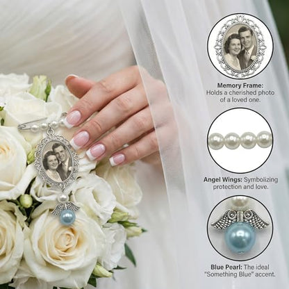 NIIIYTYB Wedding Bouquet Photo Charms for Bride Something Blue Memory Pendant Memorial Charm Pins for Bridal Bouquets Picture Ideas for Wedding Remembrance Photo Charm for Loved Ones
