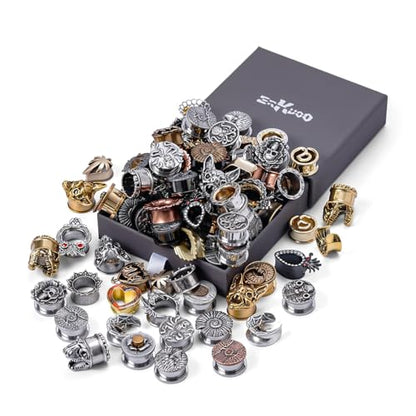 ERKUOO 10 Pairs Ear Tunnels Plugs Gauges Set Random Color Gothic Ear Stretching Kit Saddle Expander Ear Plugs for Women Men Piercing Jewelry 6mm to 25mm - size: 3/4"=19mm